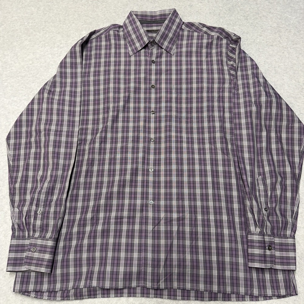 Canali Dress Shirt Mens 2XL Purple Plaid Long Sleeve 100% Cotton Made Italy